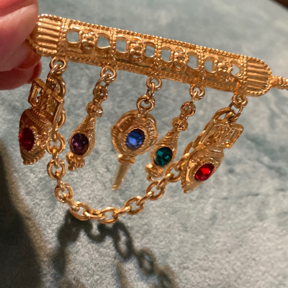 Gold Multi-Gem Dangle Brooch - Women Jewelry